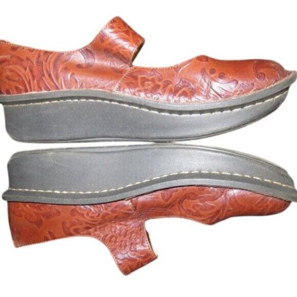 ALEGRIA Kourtney Brown Tooled Leather Platform Buckle Mary Janes size 37 or US 7 - Picture 5 of 11